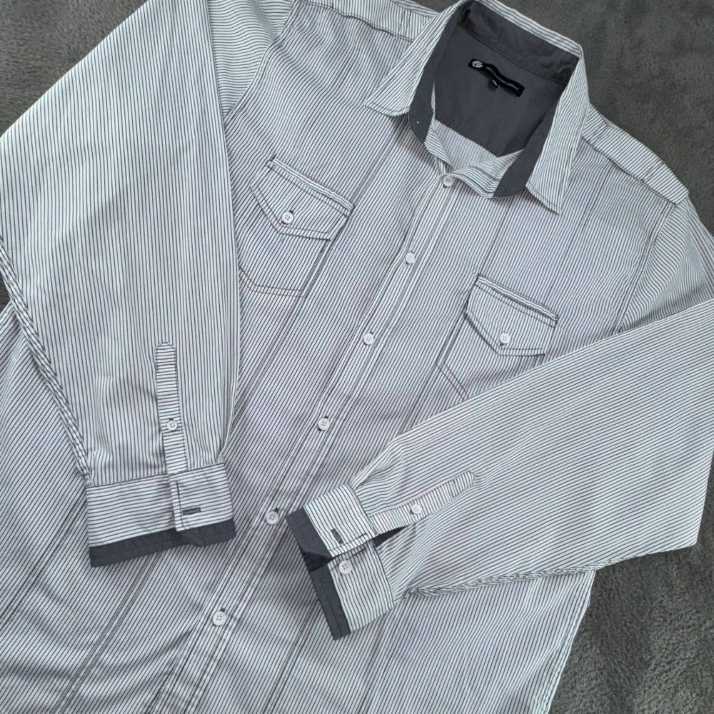 Drill Clothing Company Shirt Mens XXL White Black EUC Pinstripe Long Sleeve
